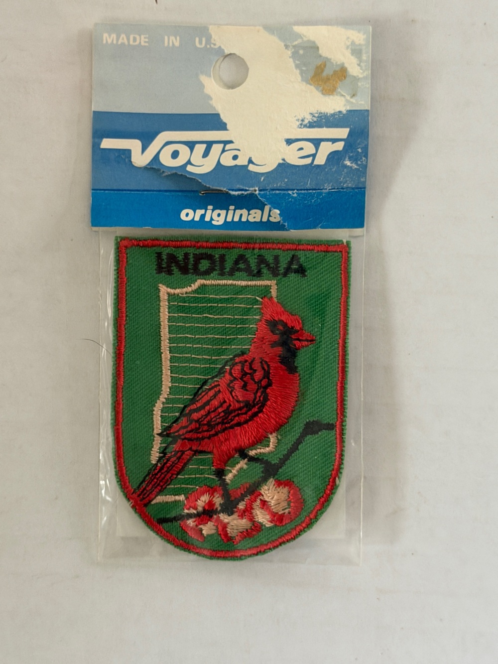 Vintage 70s Indiana Cardinal Embroidered Bird Patch - Red/Green - Voyager